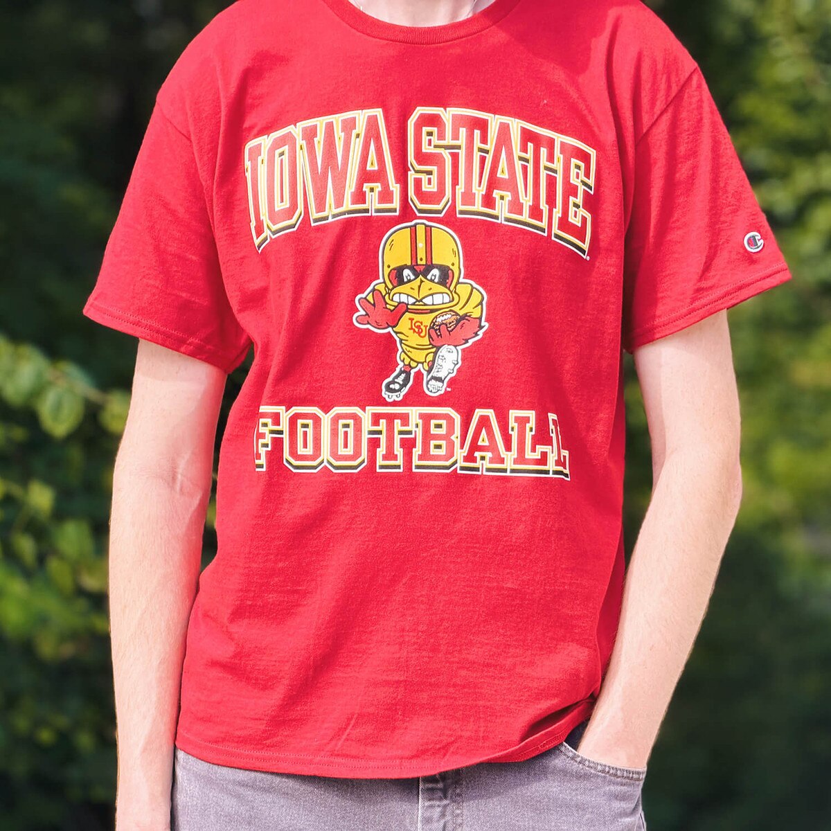 Champion Iowa State Football Cy Cardinal Short Sleeve T-Shirt design close up